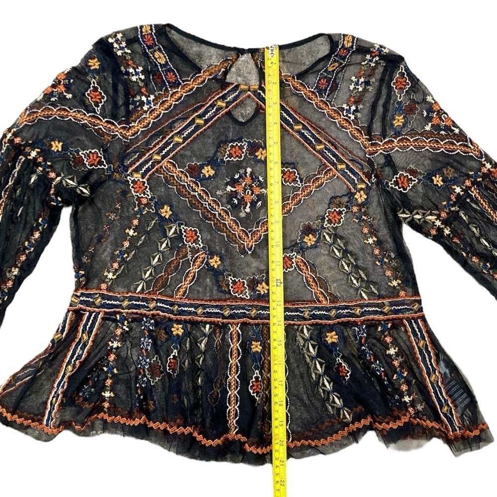 Free People Give A Little Mesh Top Embroidered Black Size Small​​​ - Picture 5 of 10